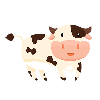 手绘动物卡通扁平动物元素小奶牛