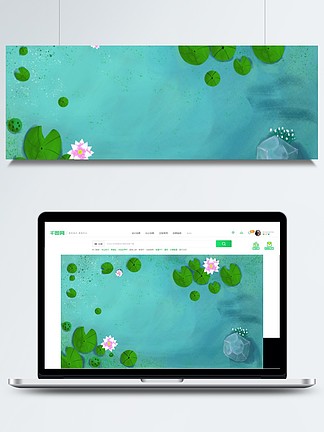 手繪 i>水 /i>彩 i>荷 /i> i>花 /i>藍色池塘背景 i>素 /i> i>材 /i>