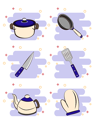 原創矢量卡通廚具生活用品可商用