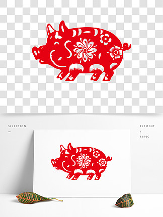 红色剪纸<i>新</i><i>年</i>猪猪可商用