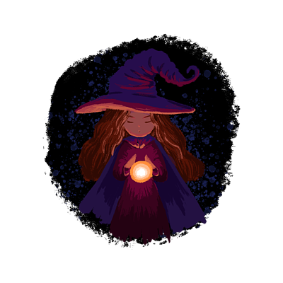 占卜魔女女巫巫婆水晶球魔法手绘