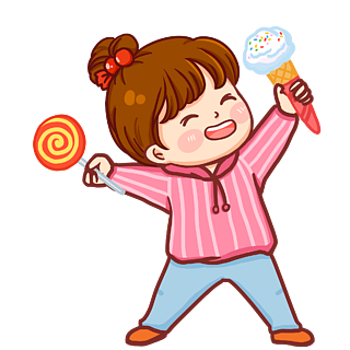 彩绘可爱吃棒棒糖和冰激凌的小女孩
