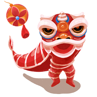 中国风喜庆春节舞狮舞龙的两只猪设计2019春节猪年插画舞龙元素商用喜