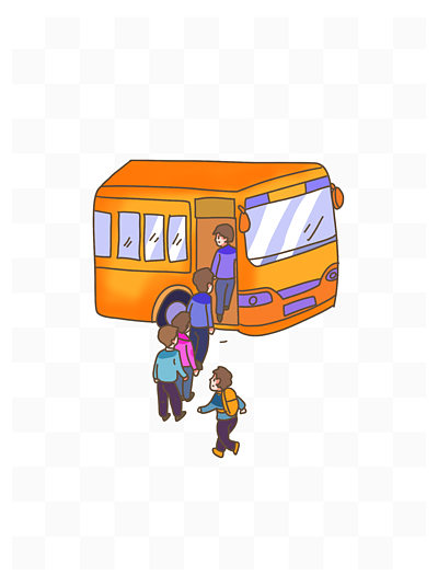旅行排队坐公交车手绘卡通