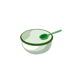 卡通白色碗绿色勺子