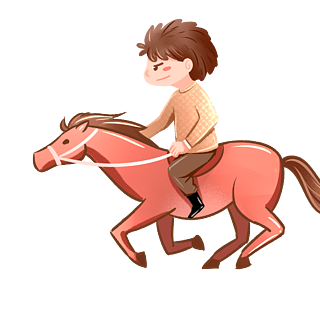 卡通手绘阳光下骑马奔跑的少年