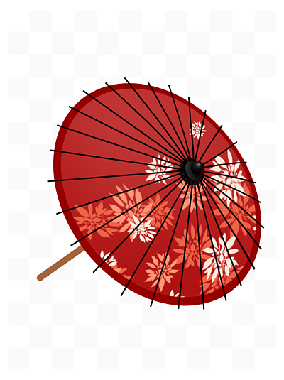 红色花纹古代雨伞