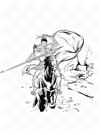古代骑马打仗简笔画图片