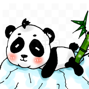 卡通手绘原创夏日躺着冰块上乘凉的熊猫插画PNG