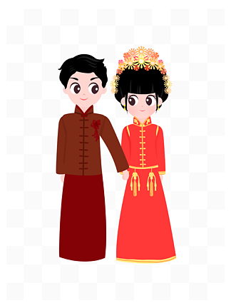 古代古裝民國結婚禮服喜服新郎新娘手繪插畫