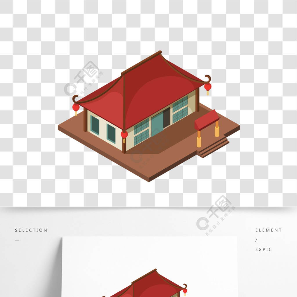 中國古代卡通建築客棧矢量