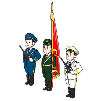 中国人民解放军升旗仪式卡通手绘插画