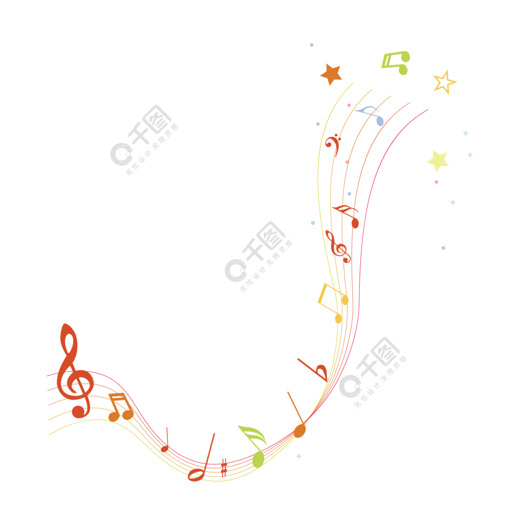 漸變色五線譜彩色音符矢量免摳素材