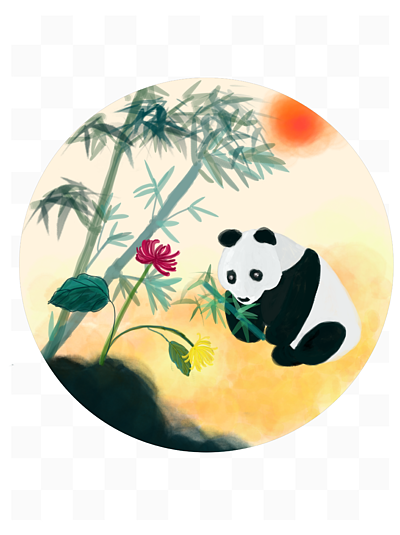 中国风水墨水彩吃竹子的熊猫原创手绘免抠高清图