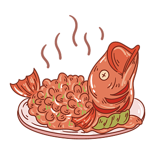 冬季热气腾腾的简笔画小清新美食松鼠桂鱼