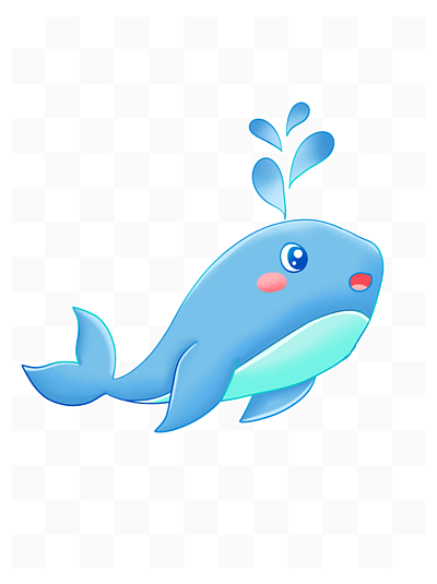 手绘卡通可爱蓝色海底动物鲸鱼