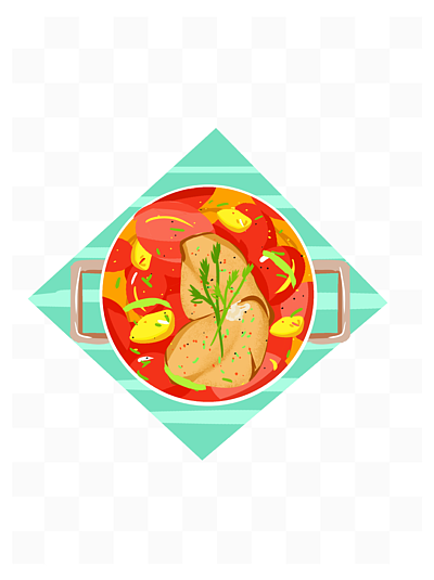 中式食物番茄鸡胸肉手绘插画