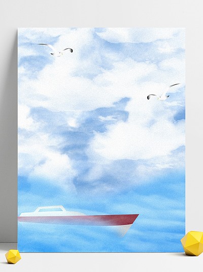 大海海鸥船的一幅画图片