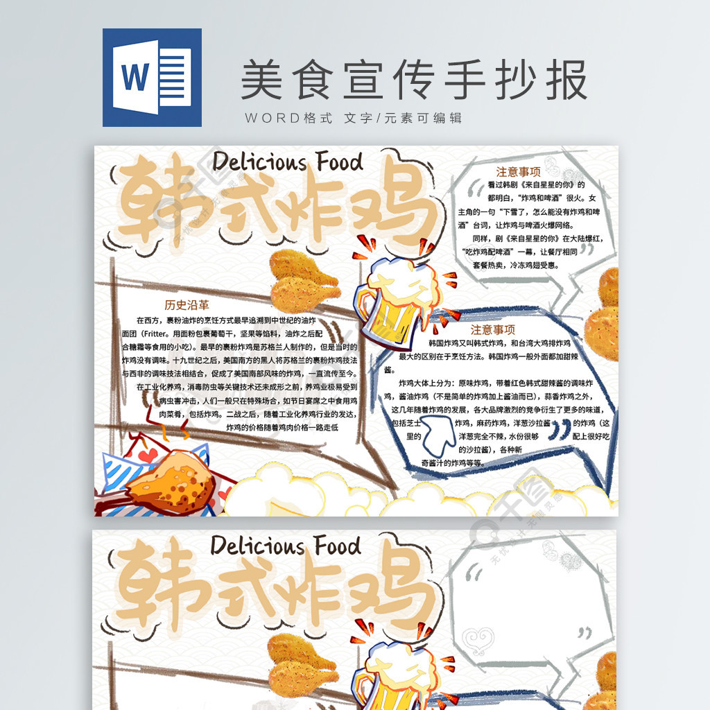 韩式炸鸡美食手抄报