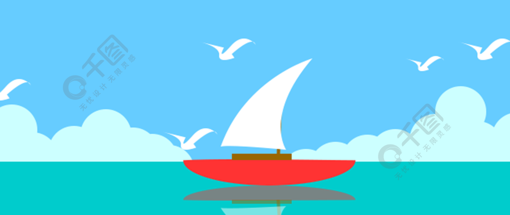 大海海鸥船的一幅画图片