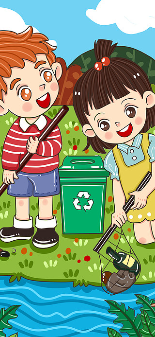 儿童画环保捡垃圾图片
