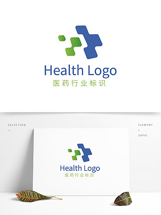 蓝绿色十字医药卫生健康行业logo模板