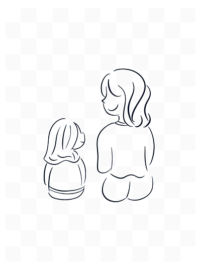 母亲和孩子的背影素描图片
