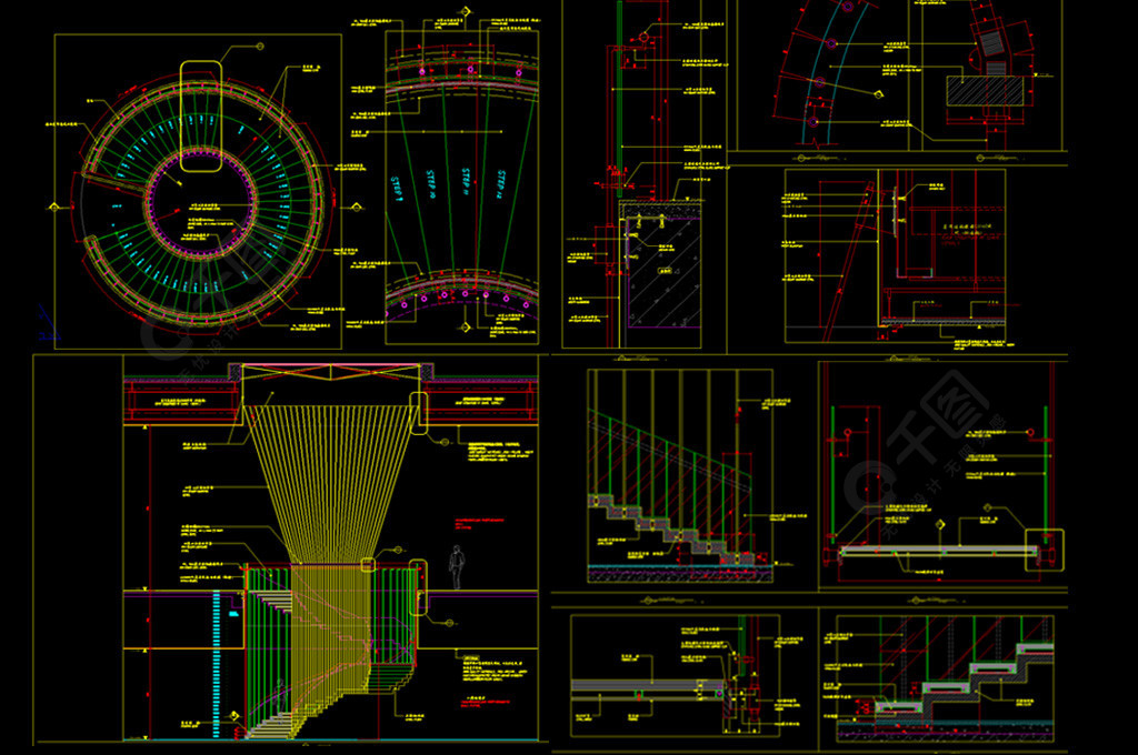 常用旋轉樓梯cad詳圖設計圖免費下載_dwg格式_編號34685697-千圖網