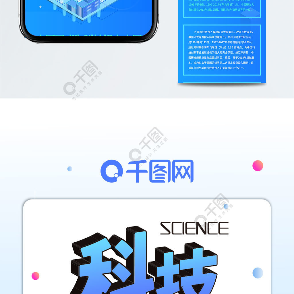 科技強國25d清新簡約科技漸變信息長圖