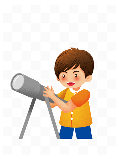 卡通可爱拿着天文望远镜的小男孩