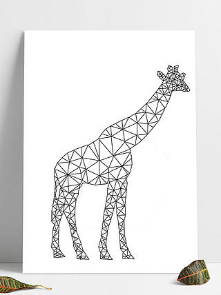 手绘几何线条动物长颈鹿设计元素图案