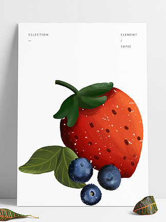 原创小清新黑红系扁平风水果草莓蓝莓元素