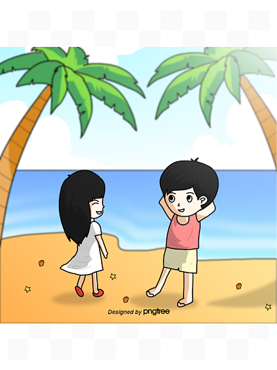 情侣海边散步动漫图片
