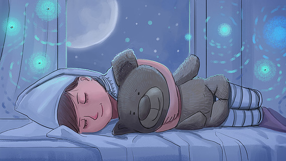 晚安世界可爱女孩睡觉插画