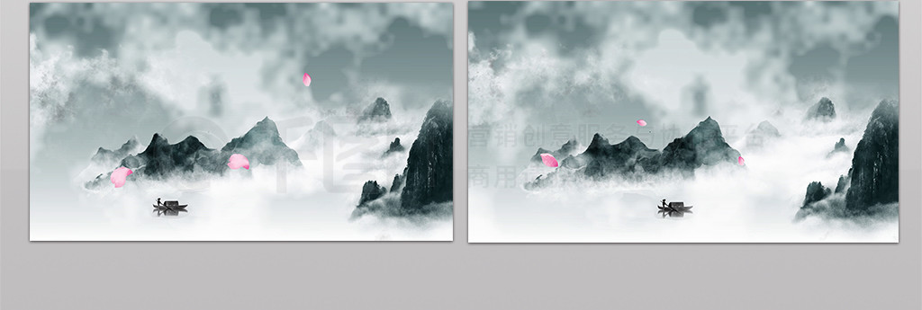 中国风水墨循环动态背景视频AE模板