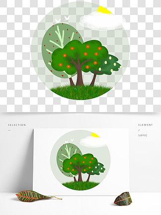 <i>PS</i>分层原创手绘绿色夏季树木元素