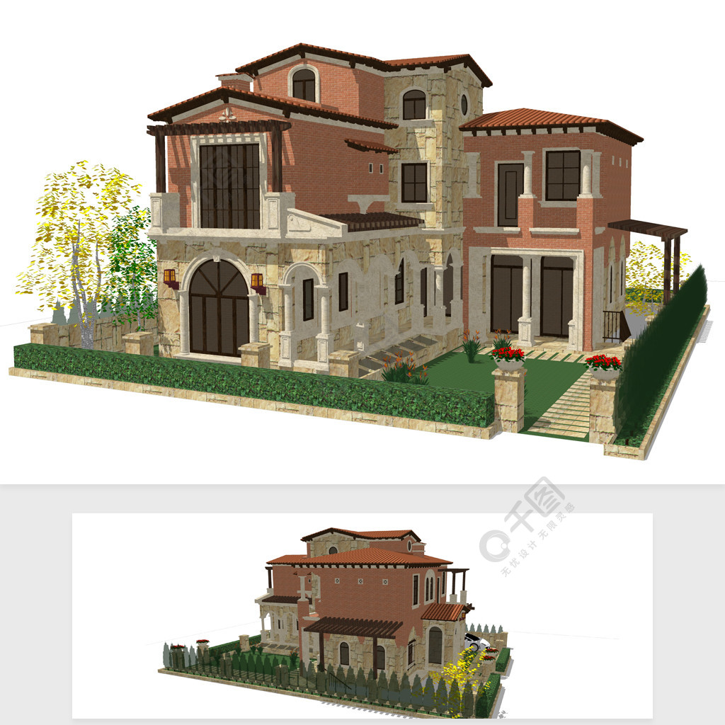 西班牙地中海风格独栋别墅su模型2年前发布
