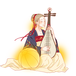 中元节中国风弹琵琶的唐朝仕女