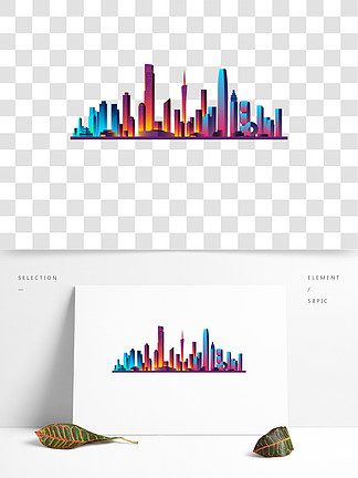 大樓地標建築漸變夜光 i>廣 /i> i>州 /i>城市剪影夜景