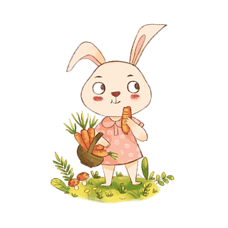 卡通兔子吃胡萝卜草地可爱动态gif元素