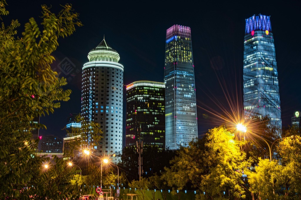 北京cbd城市高樓夜景