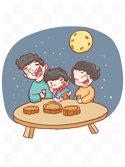 一家人吃月饼的图画图片