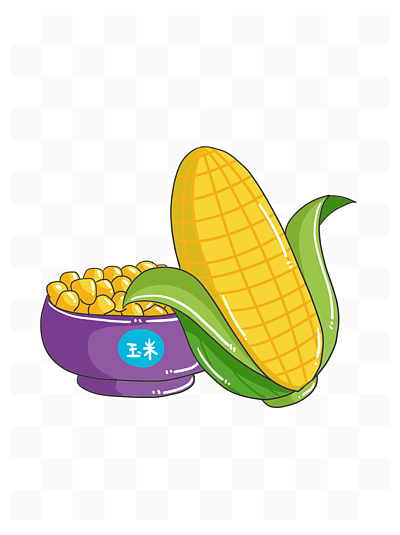 52016原创可爱卡通玉米和玉米粒手绘农作物元素52043175玉花花花枝