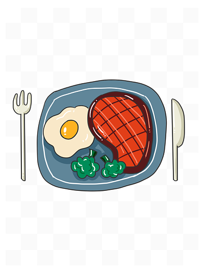 原创可爱卡通美味午餐牛排肉手绘美食元素