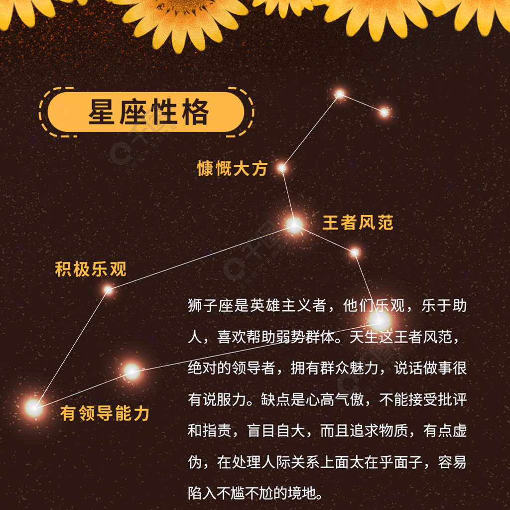 狮子座女孩向日葵花十二星座介绍信息长图