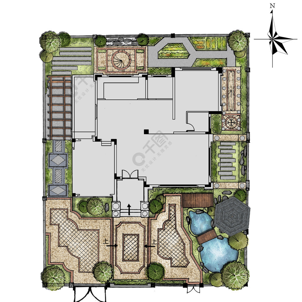 別墅庭院花園彩平圖設計圖免費下載_3343像素_psd格式_編號35418855