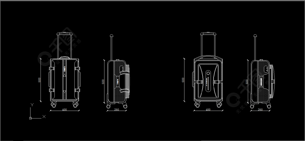 箱包行李箱cad三视图设计图免费下载_dwg格式_编号35438386-千图网