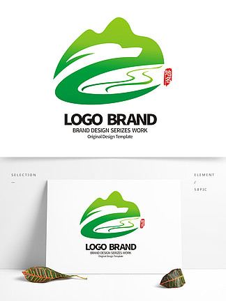 中国风绿色山水飞<i>龙</i>旅游LOGO标志设计