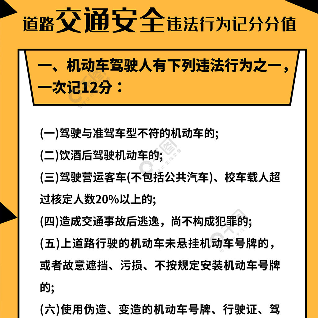 交通法規新規定扁平黑黃普法信息長圖