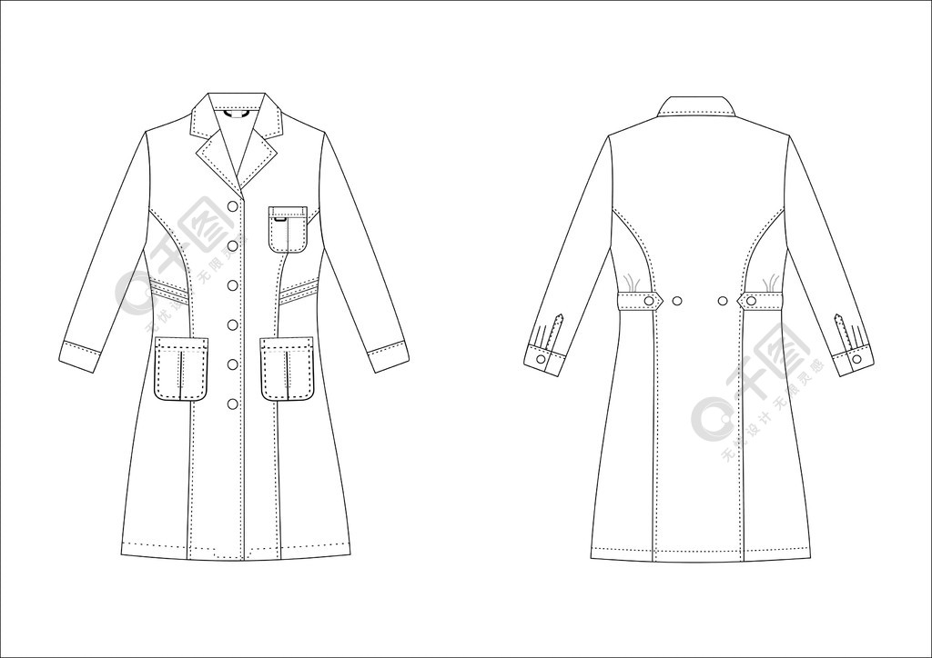 服装设计效果图白大褂医生护士长袖款式文件